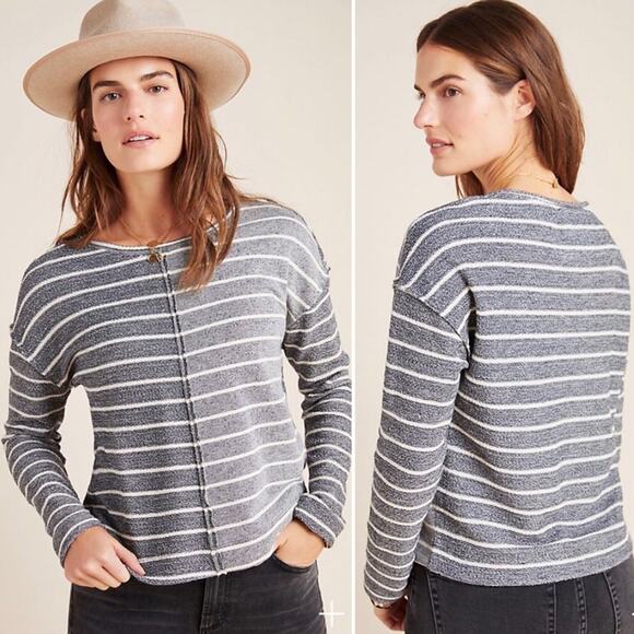 By Anthropologie Devin Textured Sweatshirt Stripe - Picture 2 of 8
